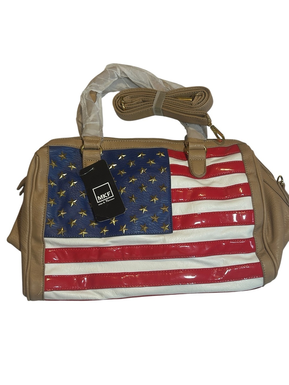 MKF Collection by Mia K. Farrow American Flag Studded Large Satchel Purse Handba